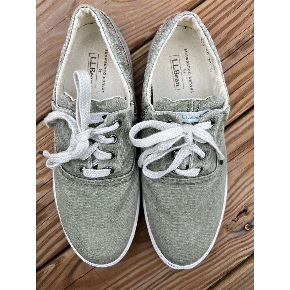 LL Bean Women's Sunwashed Canvas Oxford Sneakers with embroidery size 9
